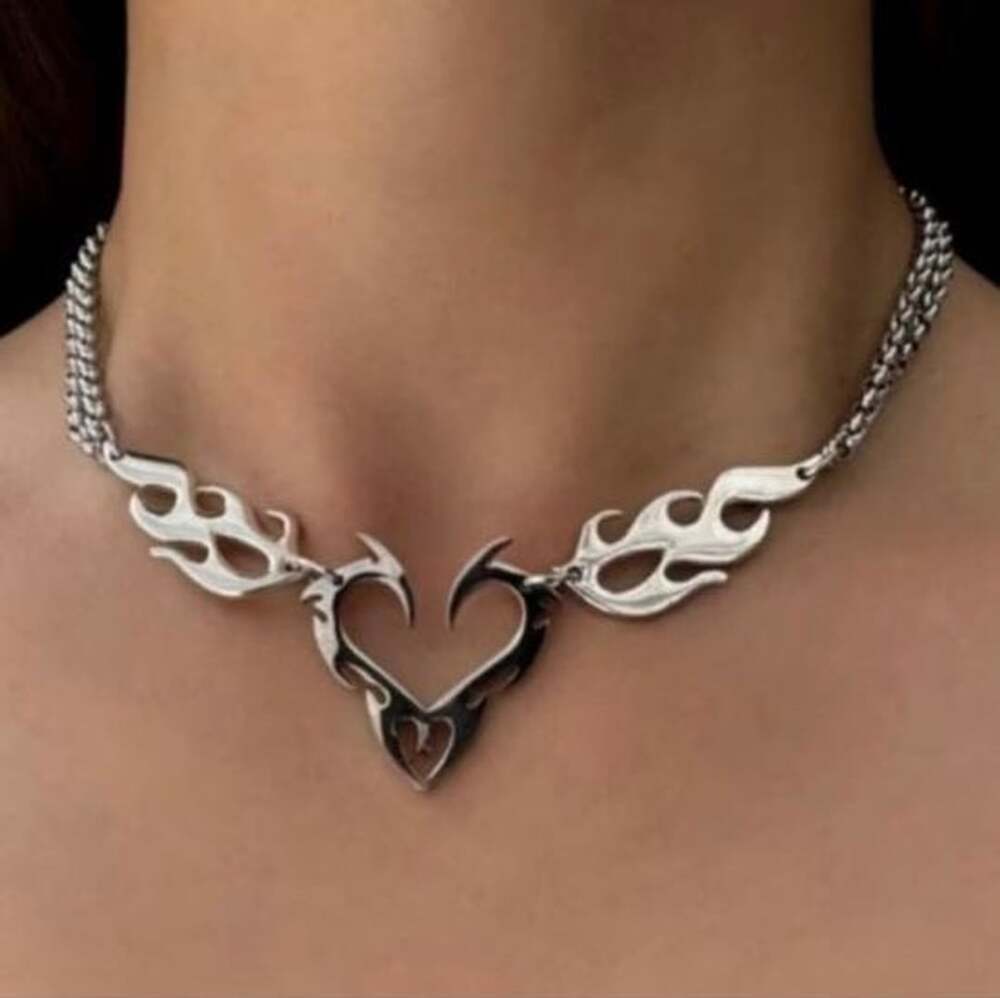 Silver Flame Heart Necklace - Women's Jewelry